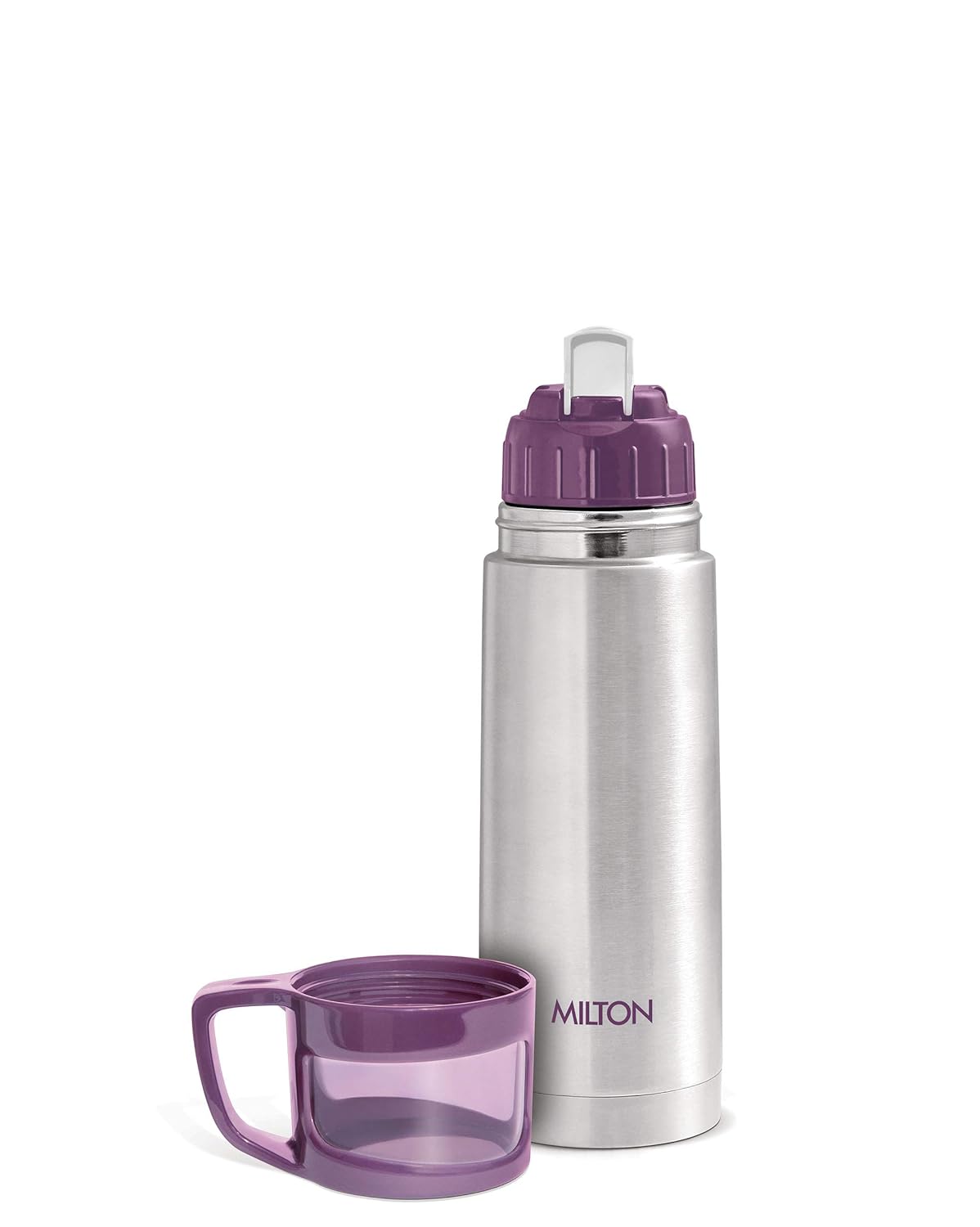 Milton Glassy 350 Thermosteel 24 Hours Hot and Cold Water Bottle with Drinking Cup Lid, 350 ml, Purple