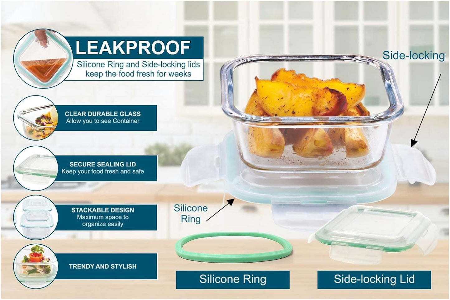 SIGNORA WARE Lock 'N' Store Square High Microwave Oven Borosilicate Safe Glass Container With Air Tight Lid | Multipurpose Jar Box (2200Ml / 2.2 Litre, Transparent, Food Grade)