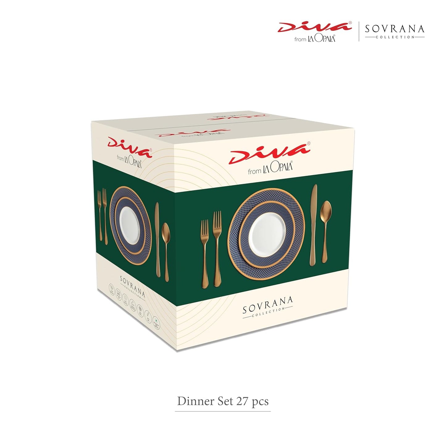 La Opala Diva Sovrana Collection Opal Glass Crockery | for Family of 6 | Dinner Set 27 pcs Regent Red | Plates & Bowls for Dining | Microwave Safe | 100% Vegetarian | Extra Strong | Light & White