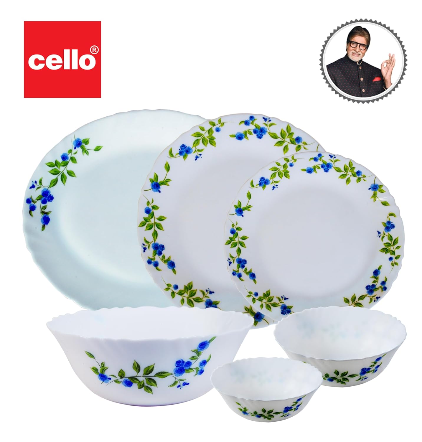 Cello Opalware Imperial Collection Moon Rose Dinner Set, 27-Pieces