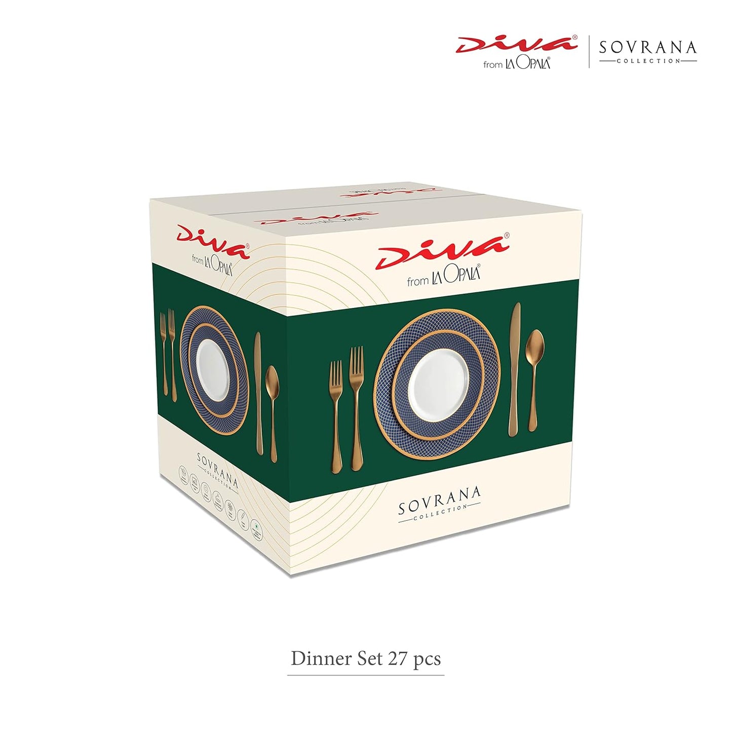 La Opala Diva, Sovrana Collection, Opal Glass Dinner Set 27 pcs, Persian Grey, White