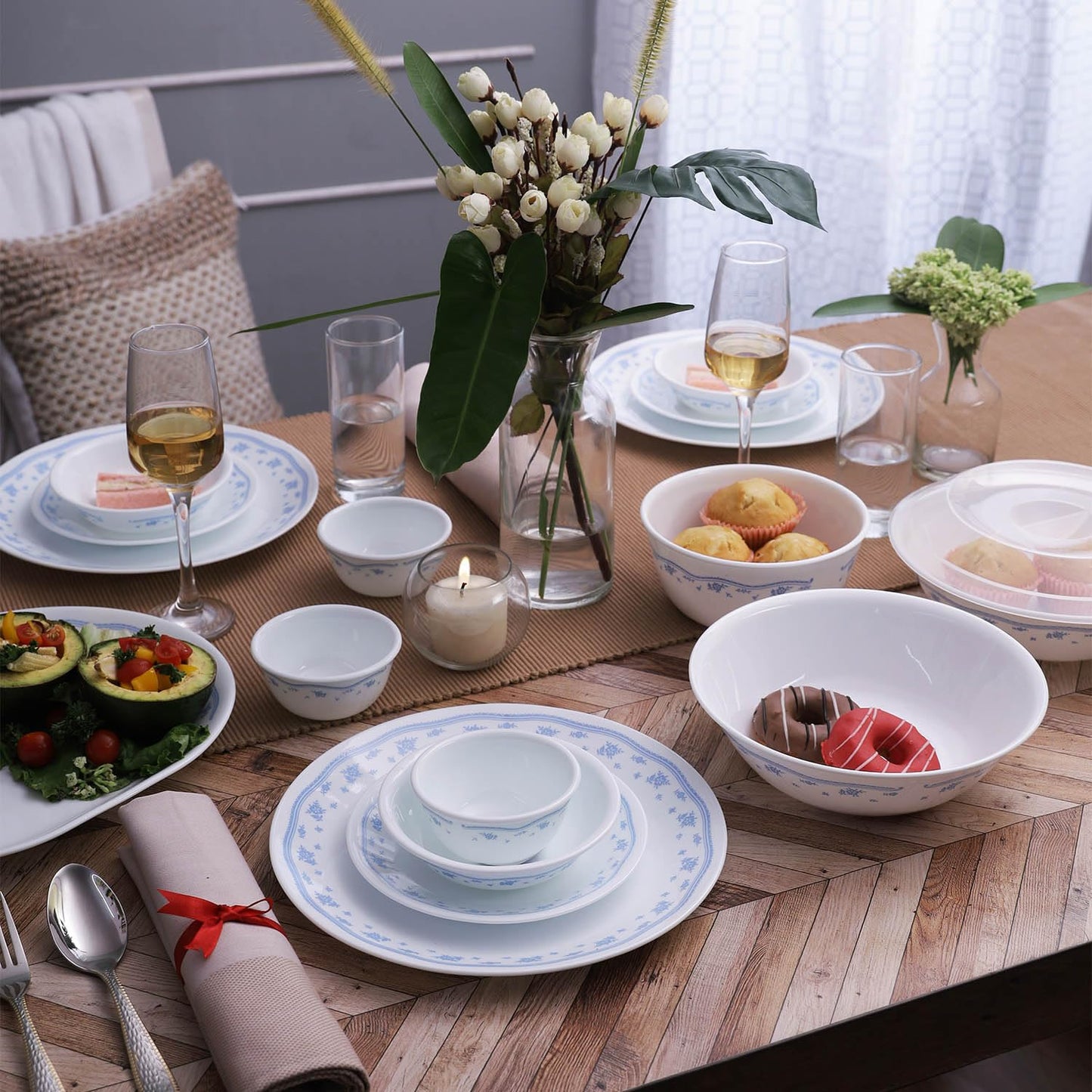 Corelle Morning Blue Glass 30Pcs Dinner Set