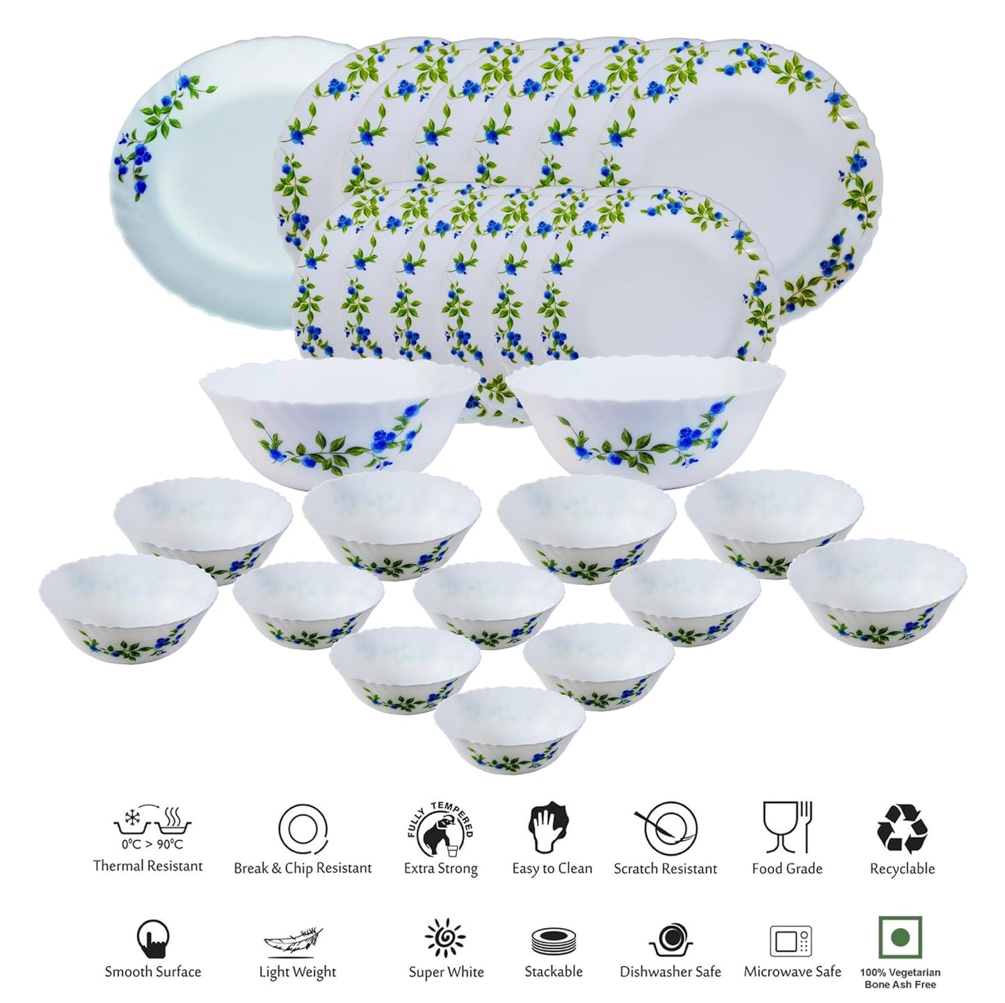 Cello Opalware Imperial Collection Moon Rose Dinner Set, 27-Pieces