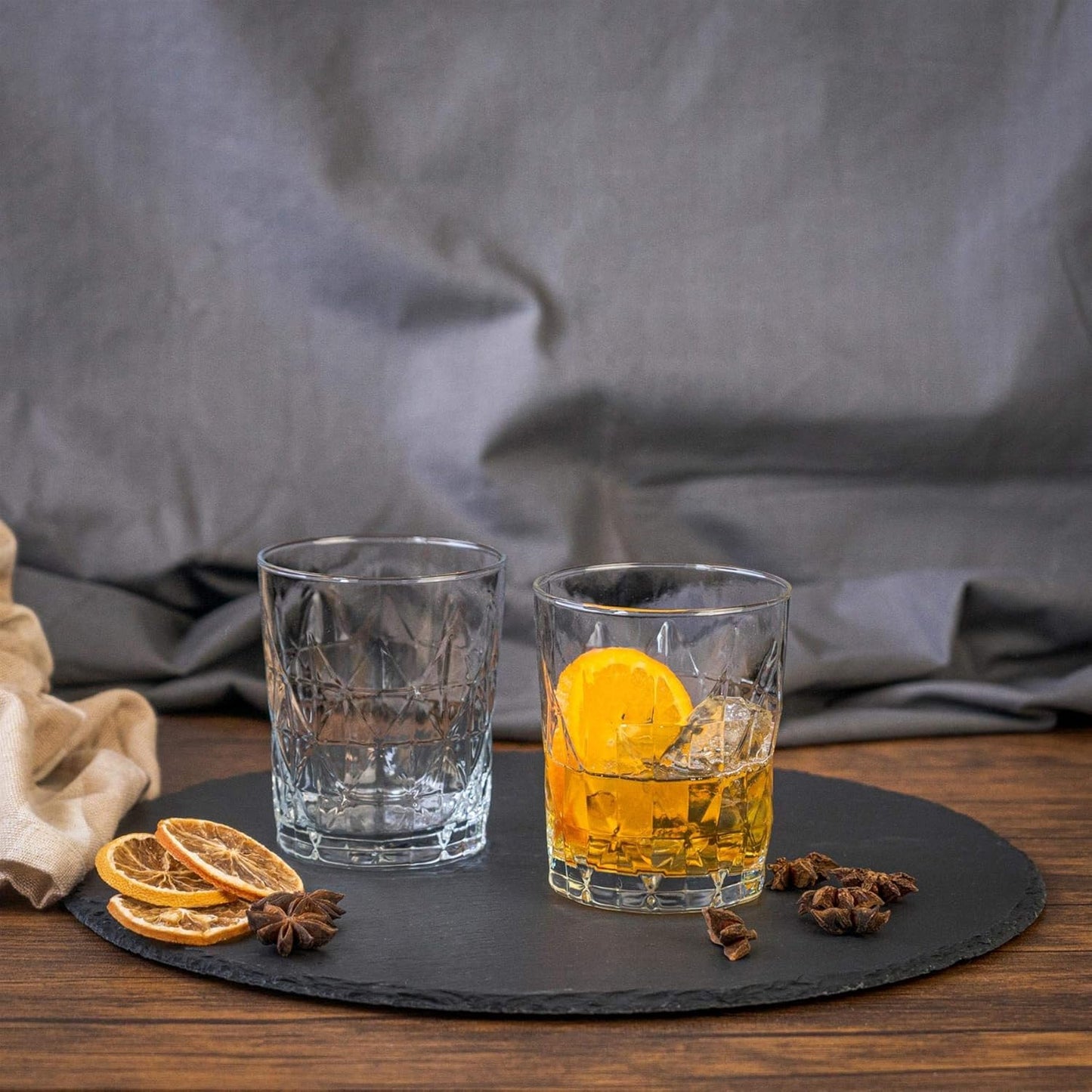 LAV Keops Whisky Tumbler Glasses - 345ml - Pack of 6 Rocks Glasses/Whiskey Glasses