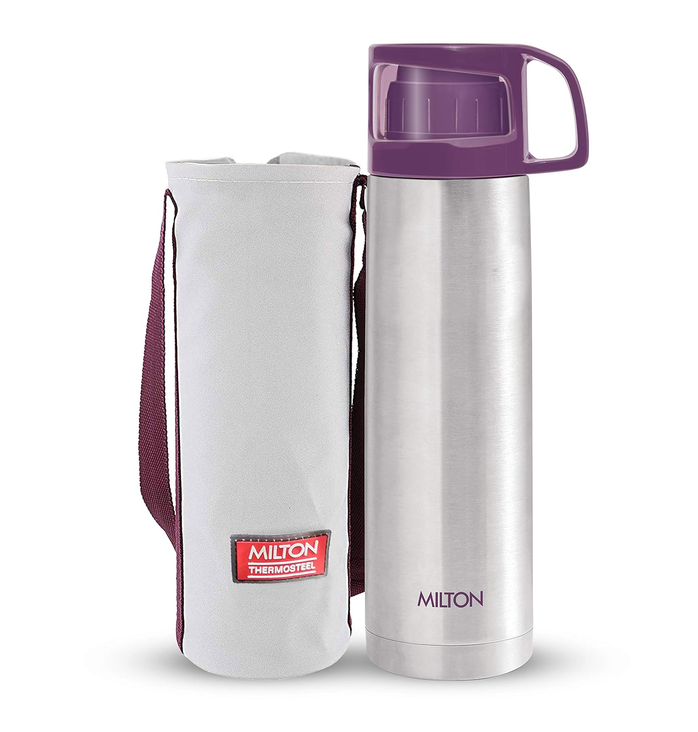 Milton Glassy 350 Thermosteel 24 Hours Hot and Cold Water Bottle with Drinking Cup Lid, 350 ml, Purple