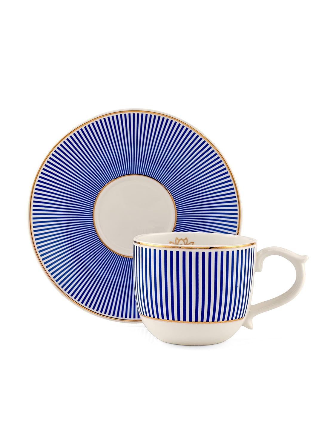 Clay Craft Fine Ceramic Maharani Cup & Saucer Set for Tea/Coffee of 12 (6 Cups + 6 Saucers) - 180 ml Each (Blue)