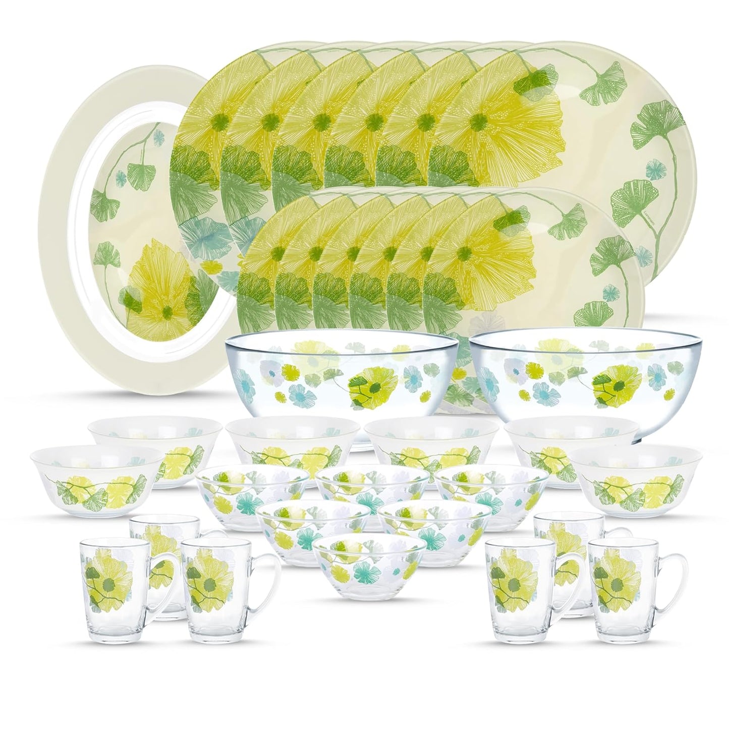 Luminarc printed Pack of 33pcs sodalime Glass Made in United Arab Emirates(UAE) French Style Design Dinner Set