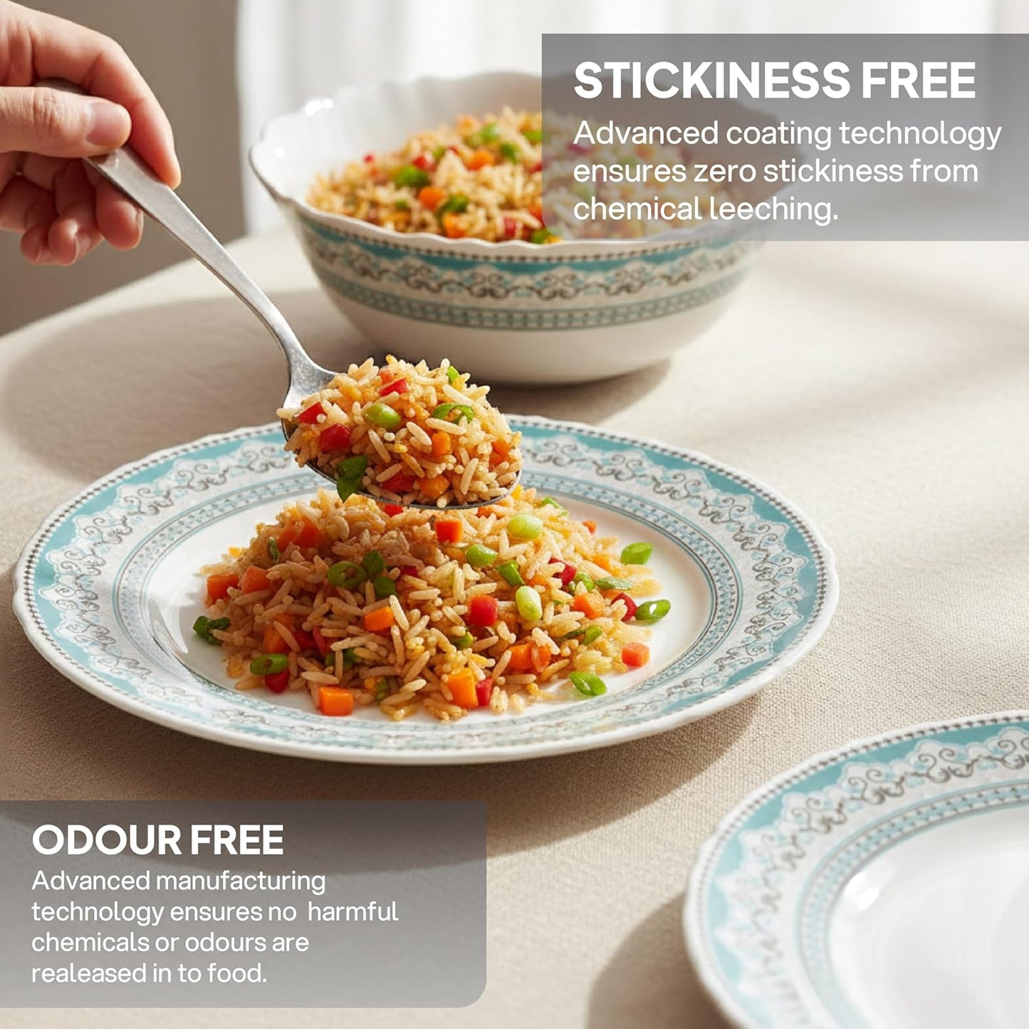 Cello Opalware Imperial Plus Celeste Dinner Set, 27 Units | Microwave & Dishwasher Safe | Light-Weight & Thermal Resistant | Crockery Set for Dining & Gifting