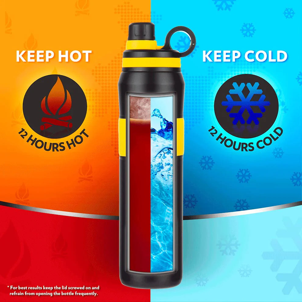 Borosil Stainless Steel Hydra Thirst Burst Sunflower 800 ML Vacuum Insulated Flask Bottle | Black & Yellow | 1 Pc