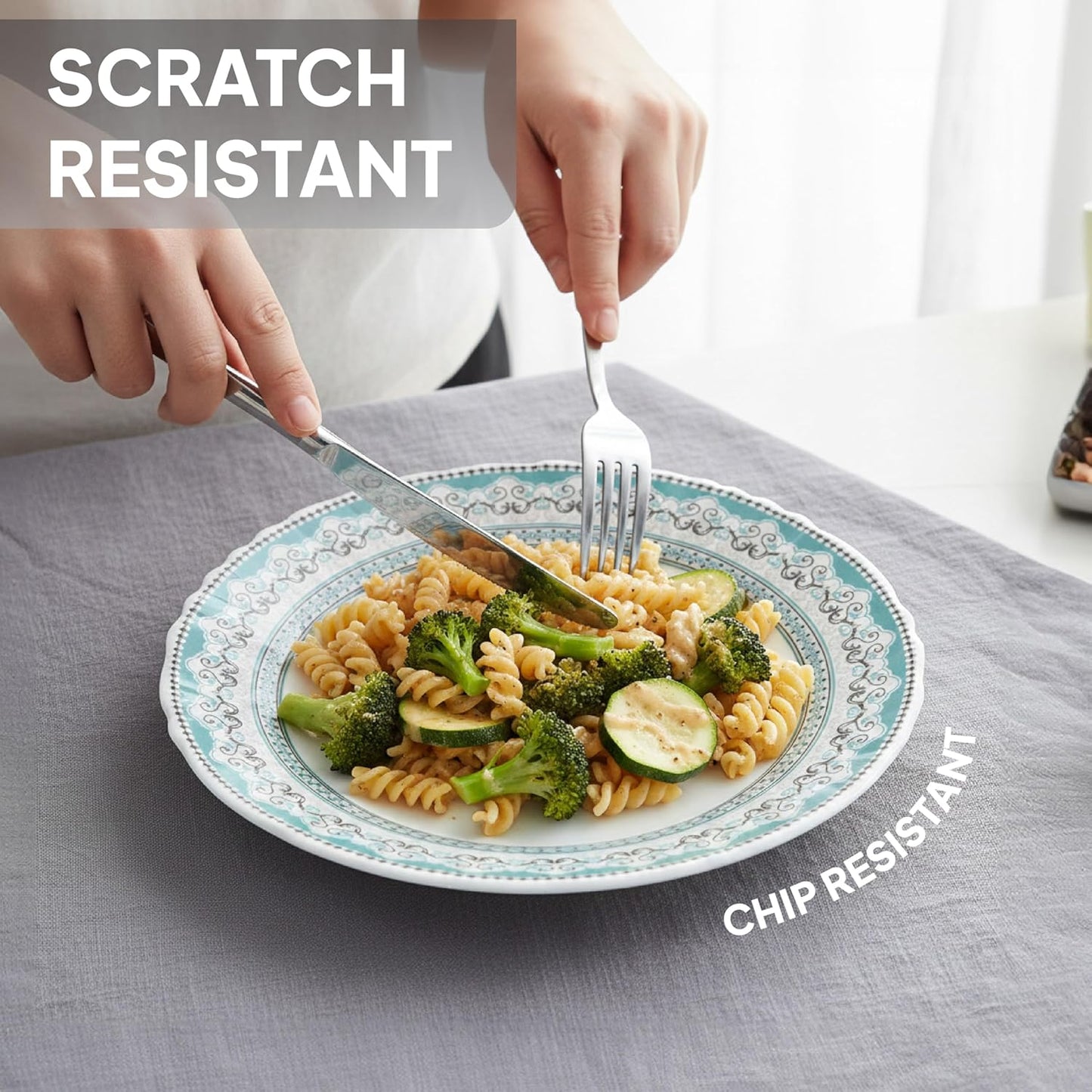 Cello Opalware Imperial Plus Celeste Dinner Set, 27 Units | Microwave & Dishwasher Safe | Light-Weight & Thermal Resistant | Crockery Set for Dining & Gifting
