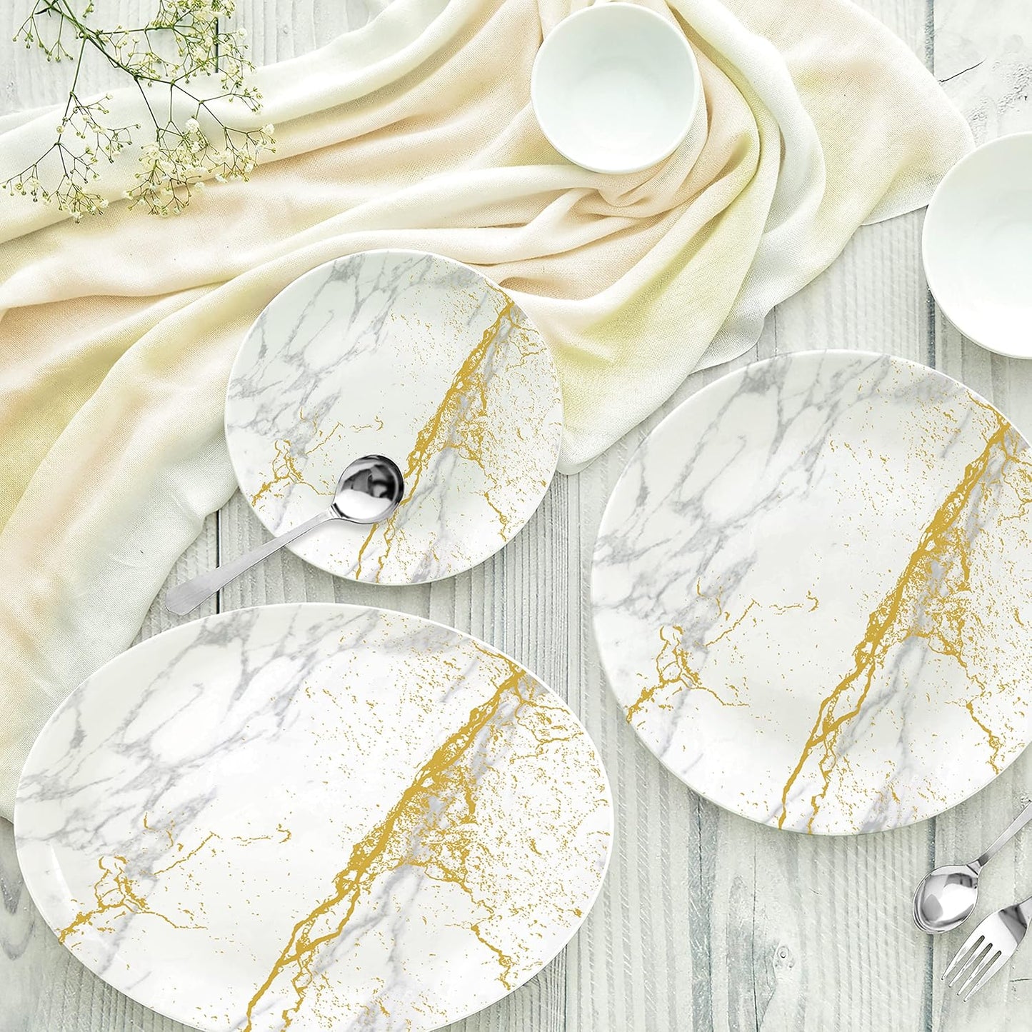 Cello Opalware Divine Marbella Dinner Set, 27PCs, White