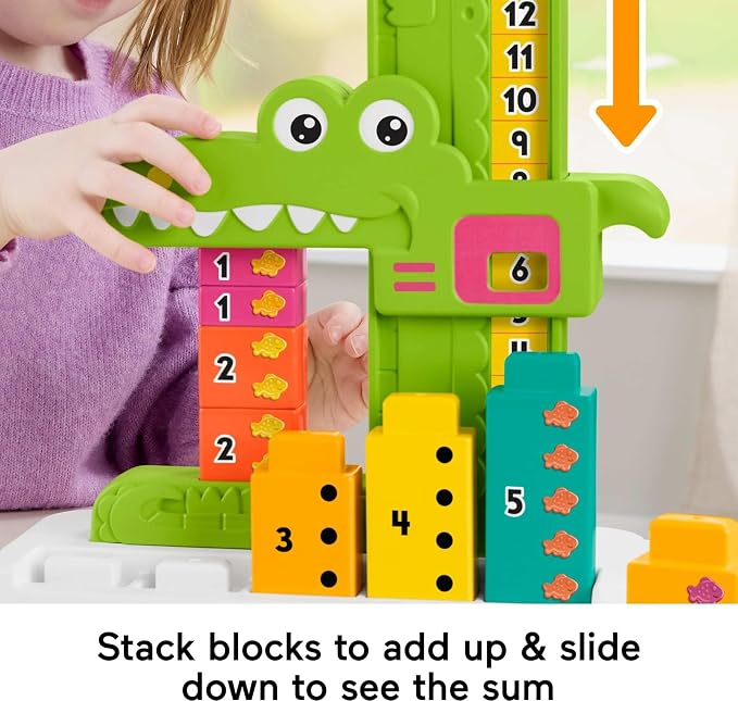 Fisher-Price Preschool Learning Toy Adding Alligator Counting Activity with 10 Stacking Blocks for Kids Ages 3+ Years