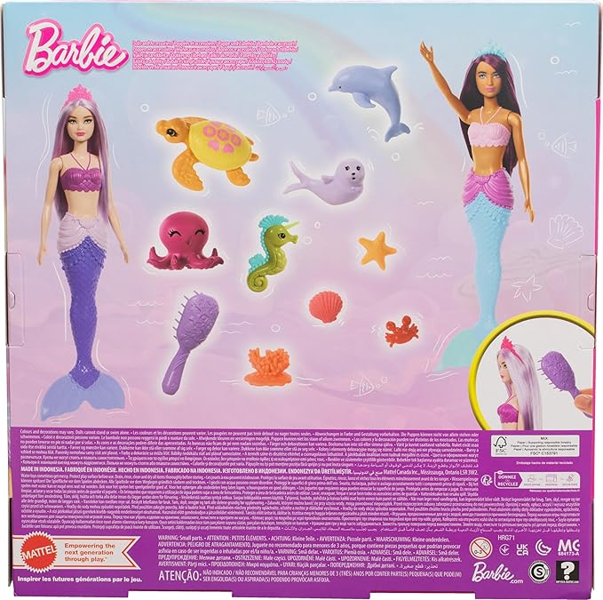 Barbie Mermaid Dolls 2-Pack with Sea Animals, Headbands & Ocean Accessories