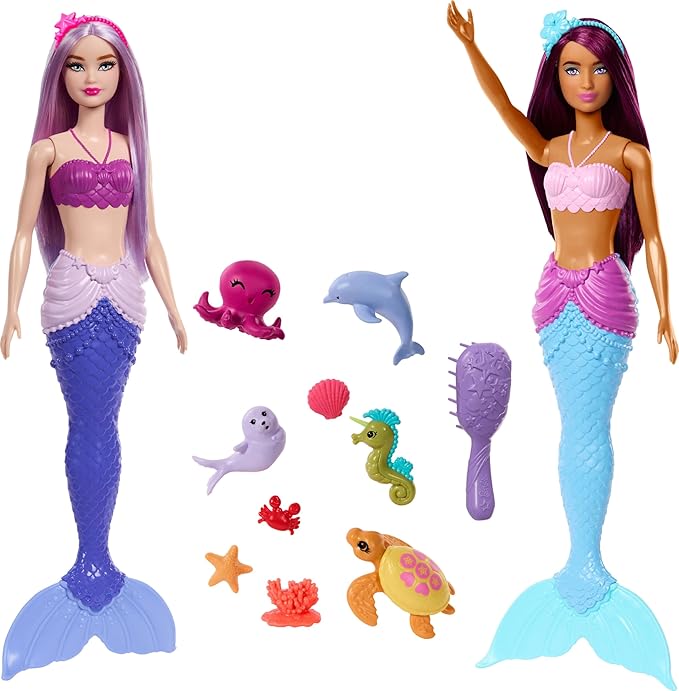 Barbie Mermaid Dolls 2-Pack with Sea Animals, Headbands & Ocean Accessories