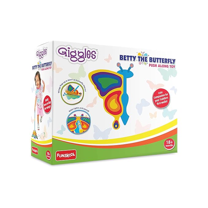 Giggles Funskool Betty The Butterfly, Educational Push Along Toys for Kids, Encourages Learning & Development, Fun Activity for Babies, Gift Set for Kid, Age 18+ Months