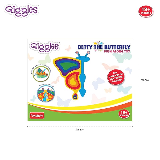 Giggles Funskool Betty The Butterfly, Educational Push Along Toys for Kids, Encourages Learning & Development, Fun Activity for Babies, Gift Set for Kid, Age 18+ Months
