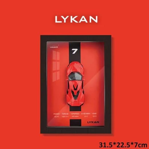 Littla LYKAN 3D Diecast Car with Frame, Pull-Back Action, Lights and Opening Doors, Collectible Model, 31.5x22.5x7cm