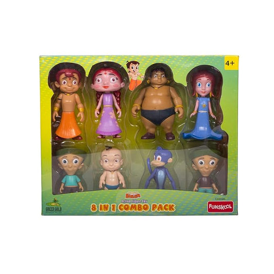 Funskool Chhota Bheem 8 in 1 Combo Action Figure Toy, Green Gold Chhota Bheem and Friends with Articulation, 4 inches, Cartoon Collectibles, Gift for Children, Toys for Kids Ages 4+ Years