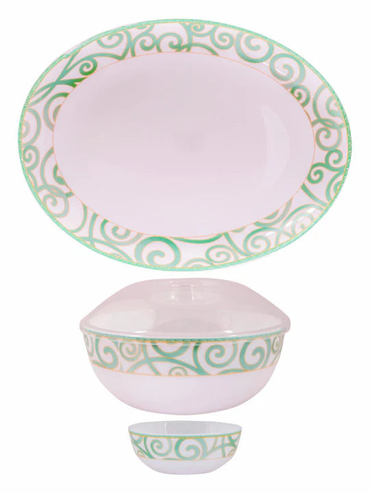Cello Ariana Green Swirl Dinner Set of 27 Pcs