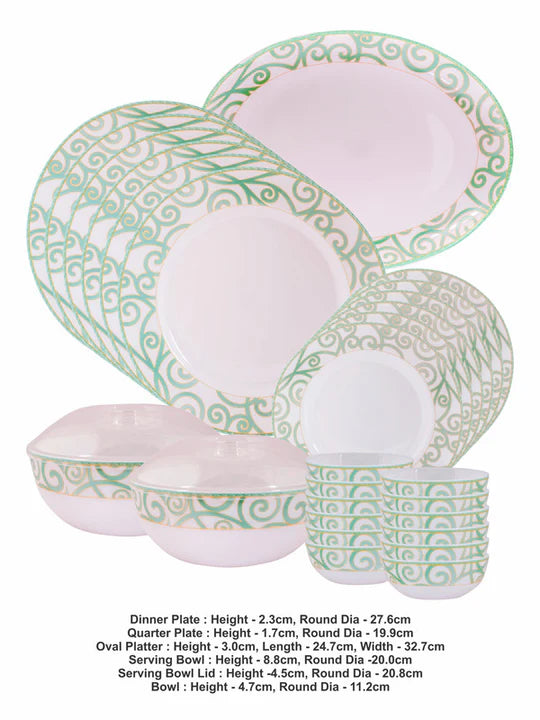 Cello Ariana Green Swirl Dinner Set of 27 Pcs