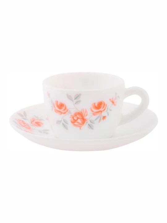 Cello Imperial Set of 12 Red Rose Fantasy Design Opalware Cup and Saucer Set- 130ml