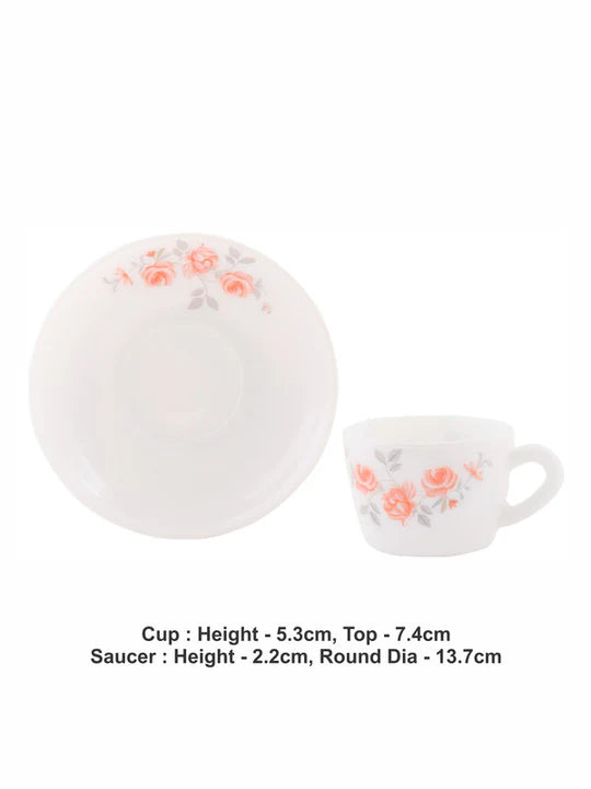 Cello Imperial Set of 12 Red Rose Fantasy Design Opalware Cup and Saucer Set- 130ml