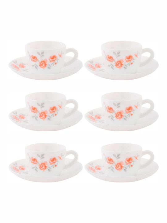 Cello Imperial Set of 12 Red Rose Fantasy Design Opalware Cup and Saucer Set- 130ml