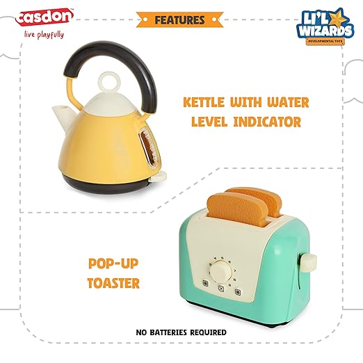 Casdon Toaster & Kettle Set, Casdon Home X Li'l Wizards|Pretend Play Toys for Kids|Realistic Appliances with Play Food|Interactive Toy Toaster & Kettle for Children Aged 3+|Kitchen Set for Gifting