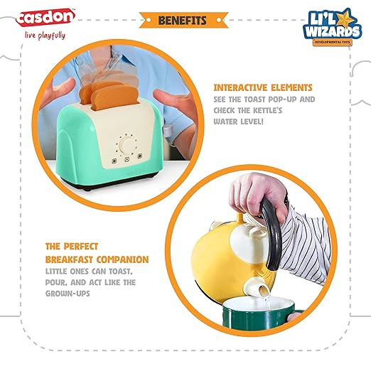 Casdon Toaster & Kettle Set, Casdon Home X Li'l Wizards|Pretend Play Toys for Kids|Realistic Appliances with Play Food|Interactive Toy Toaster & Kettle for Children Aged 3+|Kitchen Set for Gifting