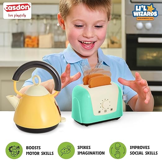 Casdon Toaster & Kettle Set, Casdon Home X Li'l Wizards|Pretend Play Toys for Kids|Realistic Appliances with Play Food|Interactive Toy Toaster & Kettle for Children Aged 3+|Kitchen Set for Gifting