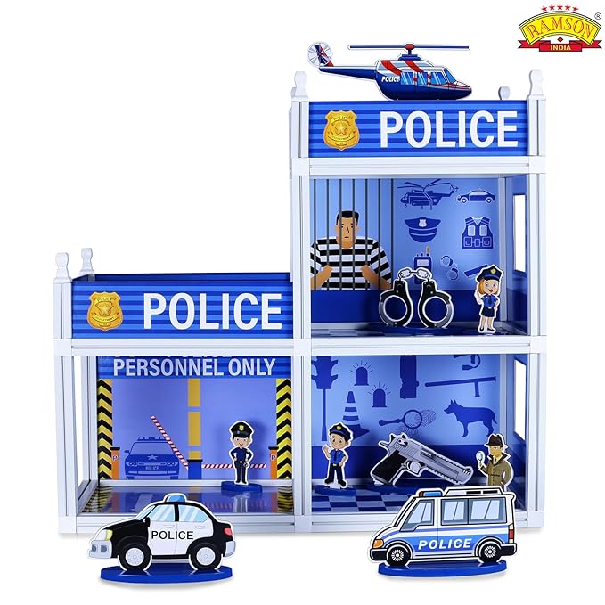 DIY Police Station Playhouse Set – 99 Pcs Interactive Role-Play Toy, Multi-Level Police Headquarters with Cars, Figures & Accessories, Kids Pretend Play Set