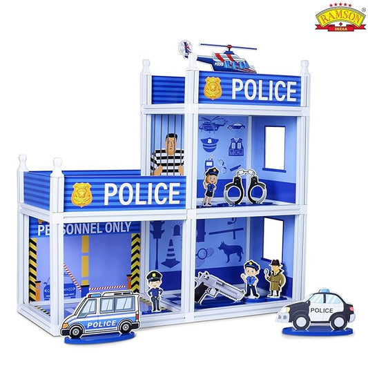 DIY Police Station Playhouse Set – 99 Pcs Interactive Role-Play Toy, Multi-Level Police Headquarters with Cars, Figures & Accessories, Kids Pretend Play Set