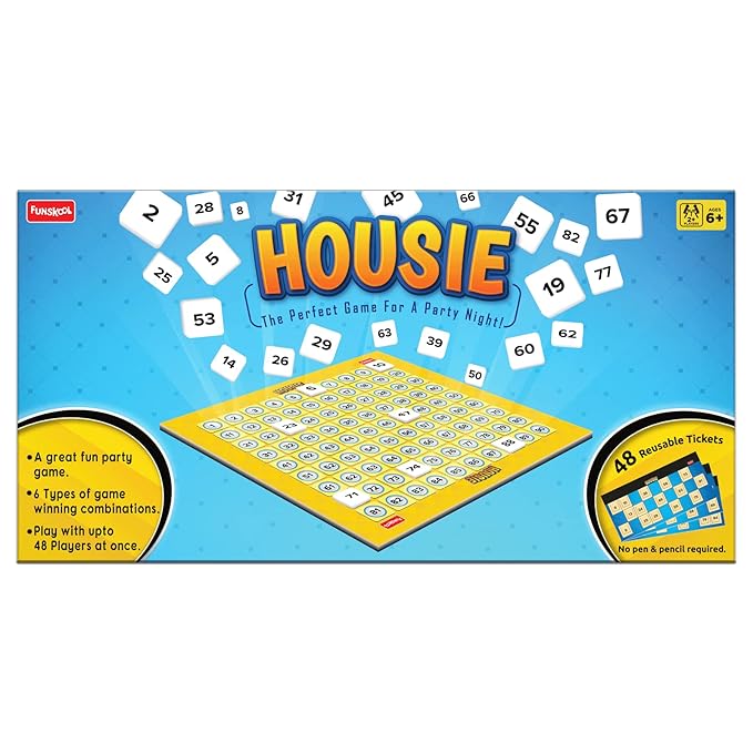 Funskool India Ltd. Kid Games Housie The Perfect Game for A Party Night!,2 Players, Ages 6 Years and Above