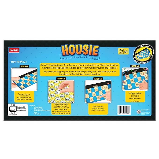 Funskool India Ltd. Kid Games Housie The Perfect Game for A Party Night!,2 Players, Ages 6 Years and Above