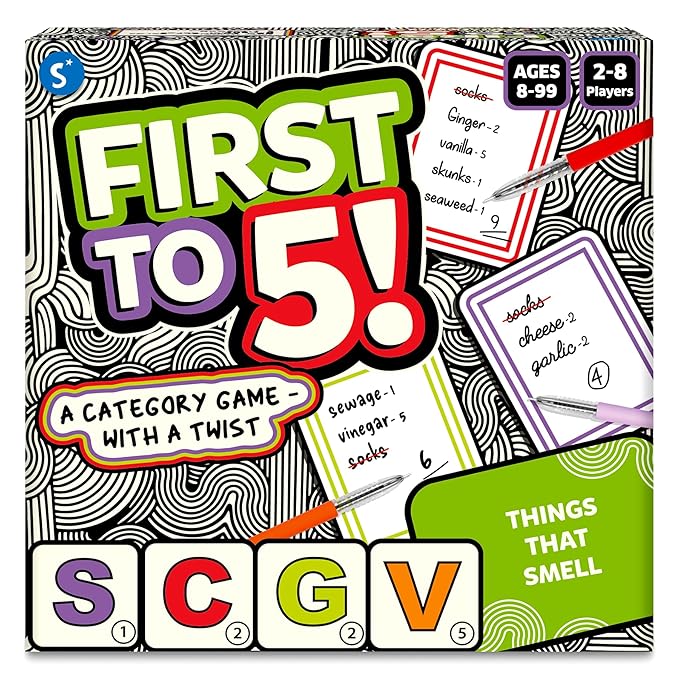 Skillmatics Board & Card Game - First to 5, Category Game with a Twist, Perfect for Parties, Family, Game Night, Quick Thinking, Gifts for Kids, Teens, Adults, Ages 8, 9, 10 & Up, 2-8 Players