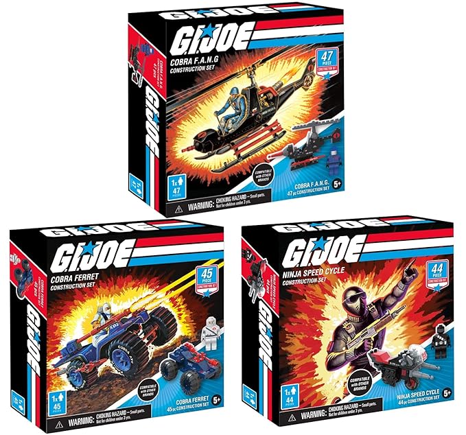 G. I. Joe 3 Gi Joe Military Vehicle Construction Sets, Building Kits (129 Total Pieces)