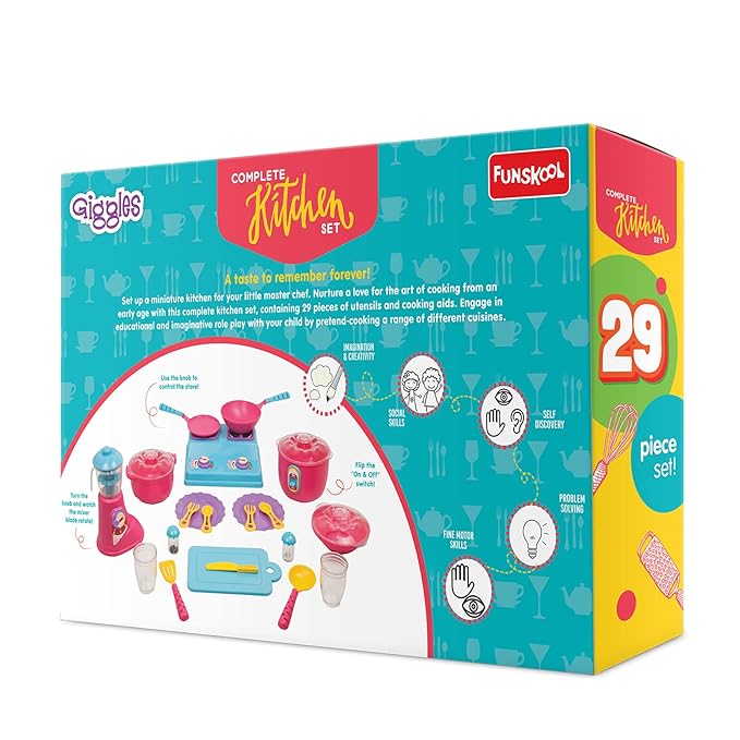 Giggles Funskool Complete Kithcen Playset, Realistic Pretend Cooking Toy for Kids, Encourages Learning & Development, Fun Activity for Babies, Gift Set for Girls, Age 3+ Years
