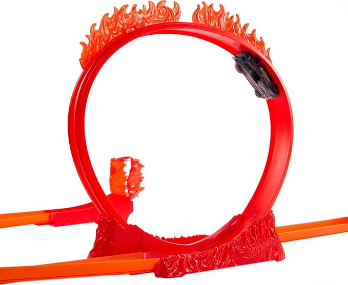 Hot Wheels® Track Set, Fire-Themed Track Set & 1 Hot Wheels® Car, 16 Track-Building and Stunting Components in Stackable Toy Storage Box