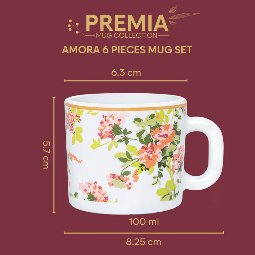 Borosil Larah Amora Mug Set Of 6 100ml