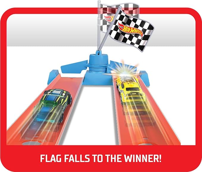 Hot Wheels® Dragstrip Champion™ Playset with One 1:64 Scale Toy Car, Track Set Includes Launcher, Start Gate and Winning Flag