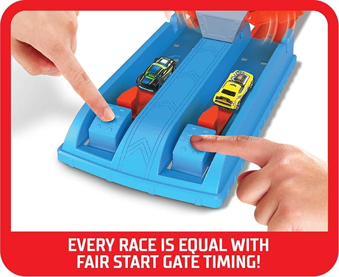 Hot Wheels® Dragstrip Champion™ Playset with One 1:64 Scale Toy Car, Track Set Includes Launcher, Start Gate and Winning Flag