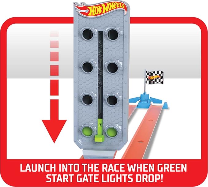 Hot Wheels® Dragstrip Champion™ Playset with One 1:64 Scale Toy Car, Track Set Includes Launcher, Start Gate and Winning Flag