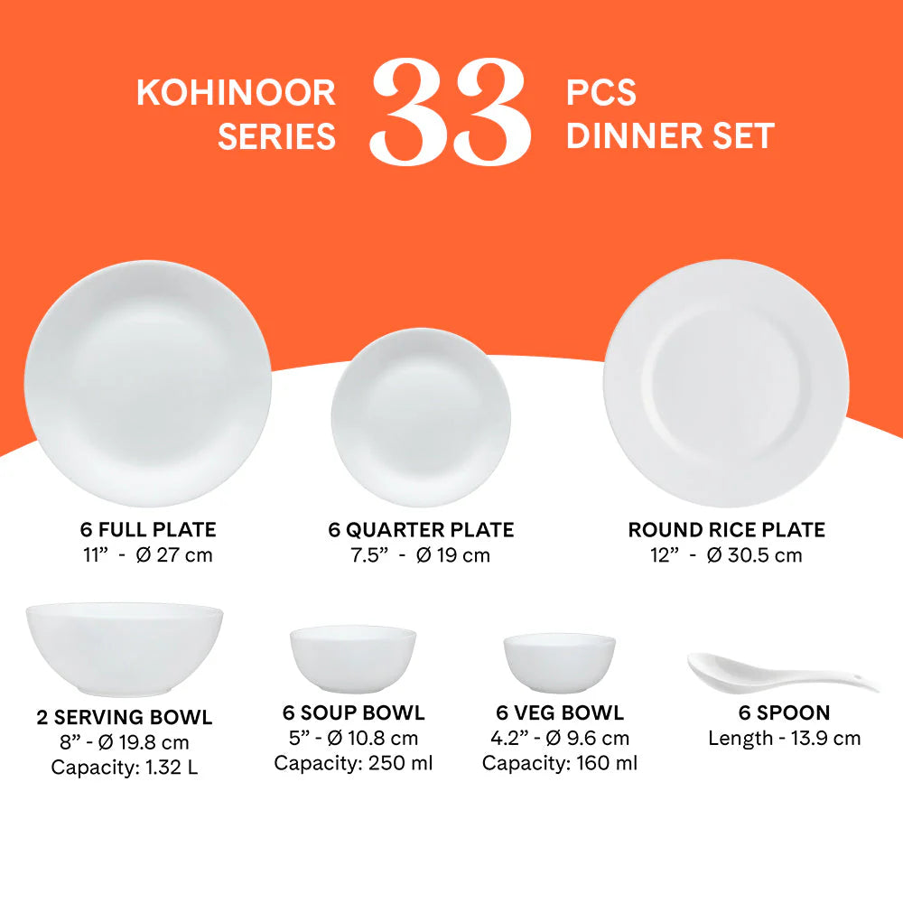 Larah by Borosil, Cycladia  33 pcs Dinner Set