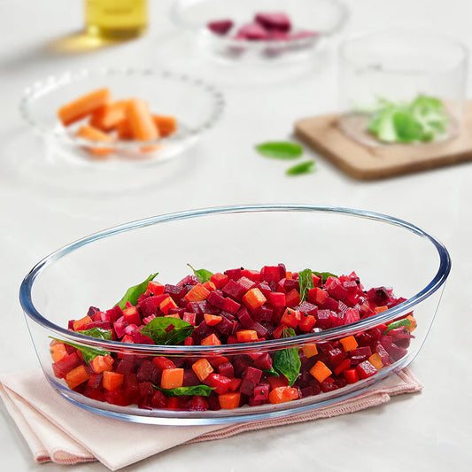 Borosil Baking & Serving Oval Shape Dish | Borosilicate Glass Bakeware and Serveware Tray | Microwave, Oven & Dishwasher Safe Bowl | Transparent Container (1.6 L)