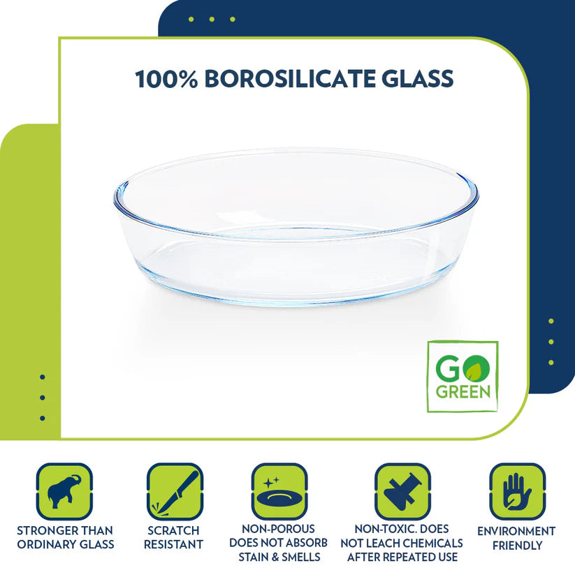 Borosil Baking & Serving Oval Shape Dish | Borosilicate Glass Bakeware and Serveware Tray | Microwave, Oven & Dishwasher Safe Bowl | Transparent Container (1.6 L)