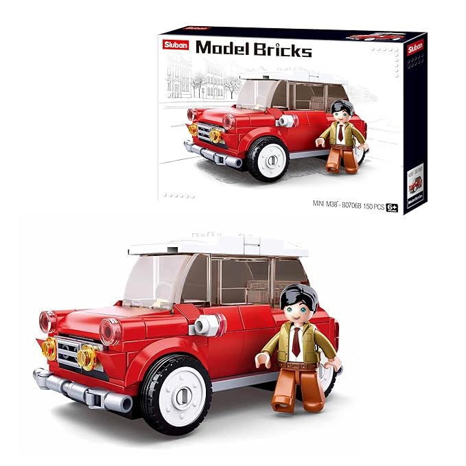 Playzu Sluban Mini Red Car Toy with Model Bricks with 1 Male Rider Toy