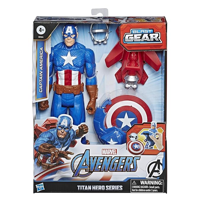 MARVEL Avengers Titan Hero Series Blast Gear Captain America, 12-Inch Toy, Launcher, Projectile