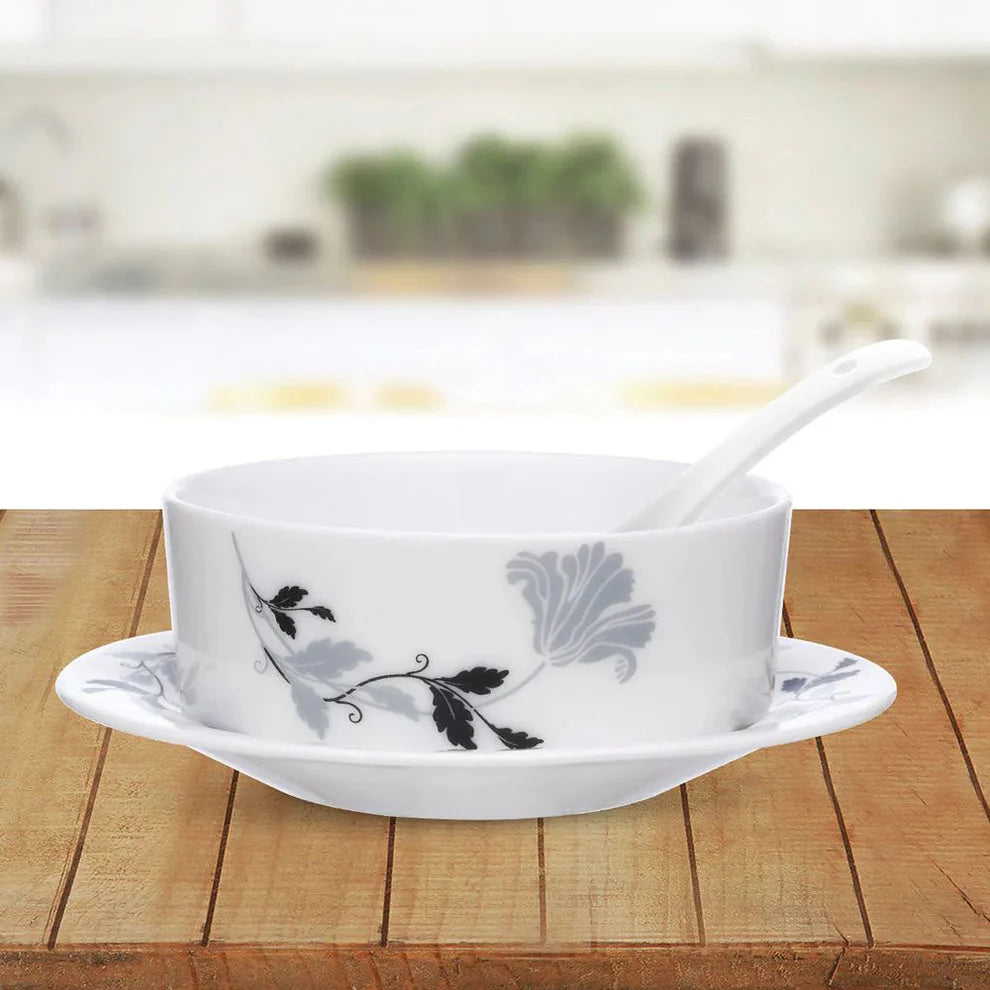 Larah by Borosil Soup Bowl with Saucer Set | Set of 18 Pcs MILLENIA
