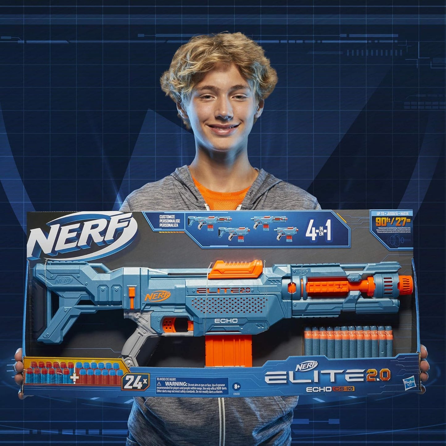 Nerf Elite 2.0 Echo Cs-10 Toy Blaster, 24 Darts,10-Dart Clip, Christmas and Birthday Gifts for Kids Teens and Adults, Outdoor Toy for Kids Ages 8+, Best Xmas Gift, Multicolor