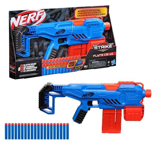 Nerf Alpha Strike Flyte Cs-10 Motorised Blaster 10-Dart Clip-Fed Blasting 20 Official Nerf Elite Darts Toys for Kids, Teens, Adults, Toys for Boys & Girls,Multicolor